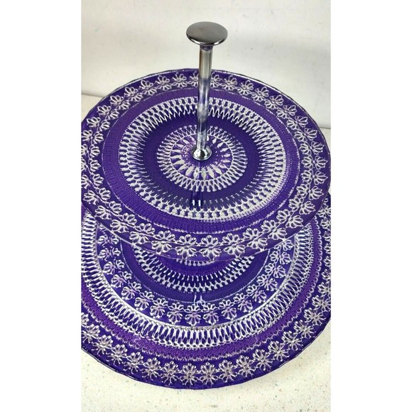 Argent Handmade Purple Silver Glass 2 Tier Serving Tray Stand Made in Turkey - Picture 9 of 15